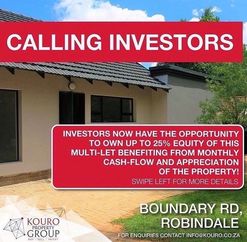 KouroProperty's tweet photo. Cโmonโฆ Get in on BOTH of these amazing opportunities ๐
Calling all investors that want to get involved in owning up to 25% equity on our both our Cooper Multilet and our Robindale multilet ๐พโน๏ธ
Interested?
Contact us on info@kouro.co.za
#equity #suretyownership #multilet https://t.co/LExRGhRzEF