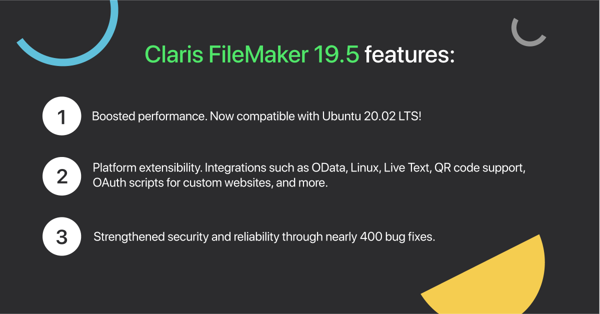 ClarisOfficial's tweet image. #ClarisFileMaker 19.5 offers professional-grade #lowcode that’s geared for continuous improvement so you deliver value across your entire organization. Check out new features, fixes, and enhancements. spr.ly/6016zU886