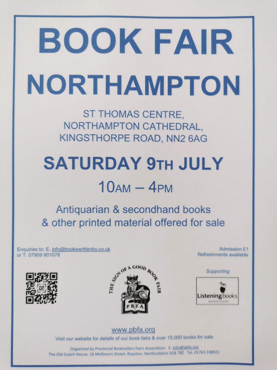 BooksWrittenBy's tweet image. Northampton book fair is back on Saturday 9th July at the St Thomas Centre at Northampton Cathedral from 10-4pm. Admission is £1 or you can download your complimentary ticket by visiting pbfa.org 

#bookstagram #BookTwitter #northampton #books #booktwt #bookfair