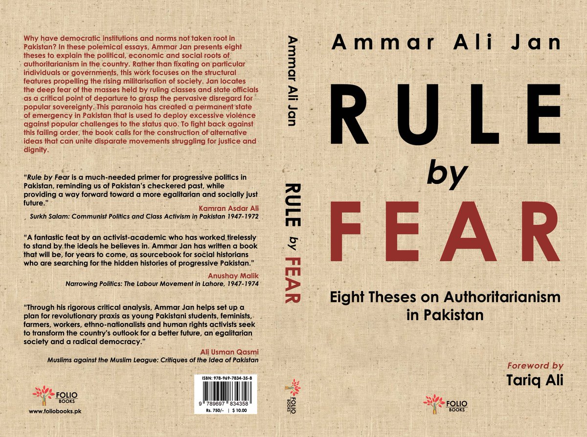 Folio_Books's tweet photo. Glad to share that @ammaralijan's 'Rule by Fear' is now available on Amazon (both Kindle and Paperback): https://t.co/ebr2thAVpv
Funds collected from international sales will be diverted to @Haqooq_e_Khalq. Please help spread the word.
#RuleByFear #FolioBooks #HKP #AmmarAliJan https://t.co/xUKNrvBq85