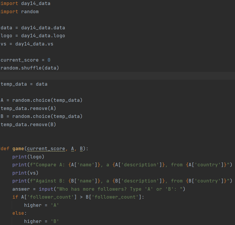 BinteBabul's tweet photo. Day14 of #100DaysOfCode , Dr. @yu_angela 's "100 days of code:."

The 14th project was making the Higher Lower game. Concepts were pretty much the same.

How did it go? 
Easy!

Day 13 had no projects. https://t.co/jhkxSapk4A