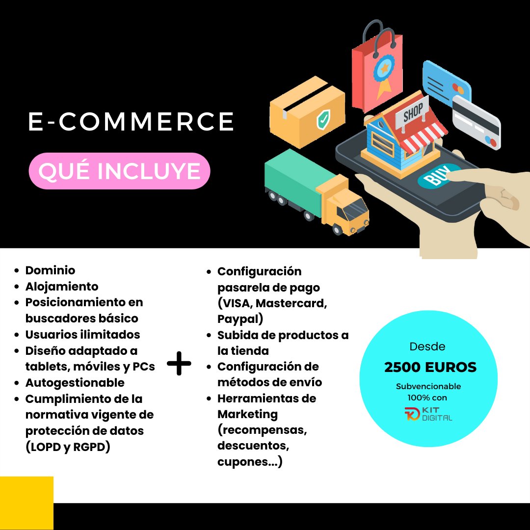 ITEXONSpain's tweet photo. Creamos tú tienda online completa y lista para funcionar, como tú quieras, en 2 semanas.

Ah, y gracias al #KitDigital te puede salir GRATIS

#bonodigital #redes #paginaweb #web #digitalización https://t.co/gzdEub5ebZ