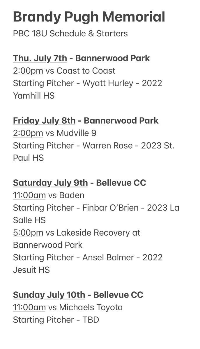 portlandbbclub's tweet photo. Excited to kick off the Brandy Pugh Memorial Tourney today. Some great baseball ahead. https://t.co/bhHHAy2LRq