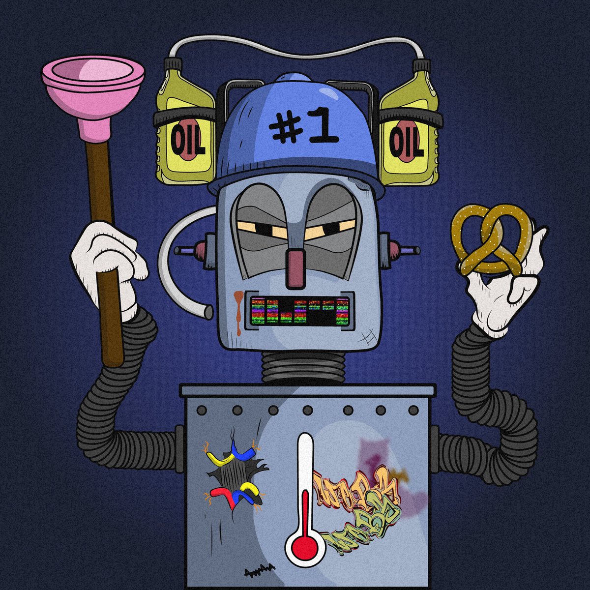 SkidRoBots's tweet photo. 🤖👀 “Which one of you put a pretzel in the toilet?! Can’t you see I’m trying to party?!” 
#botsbuild #nftforacause #NFTCommunity #QandA https://t.co/HCraPOoCFD