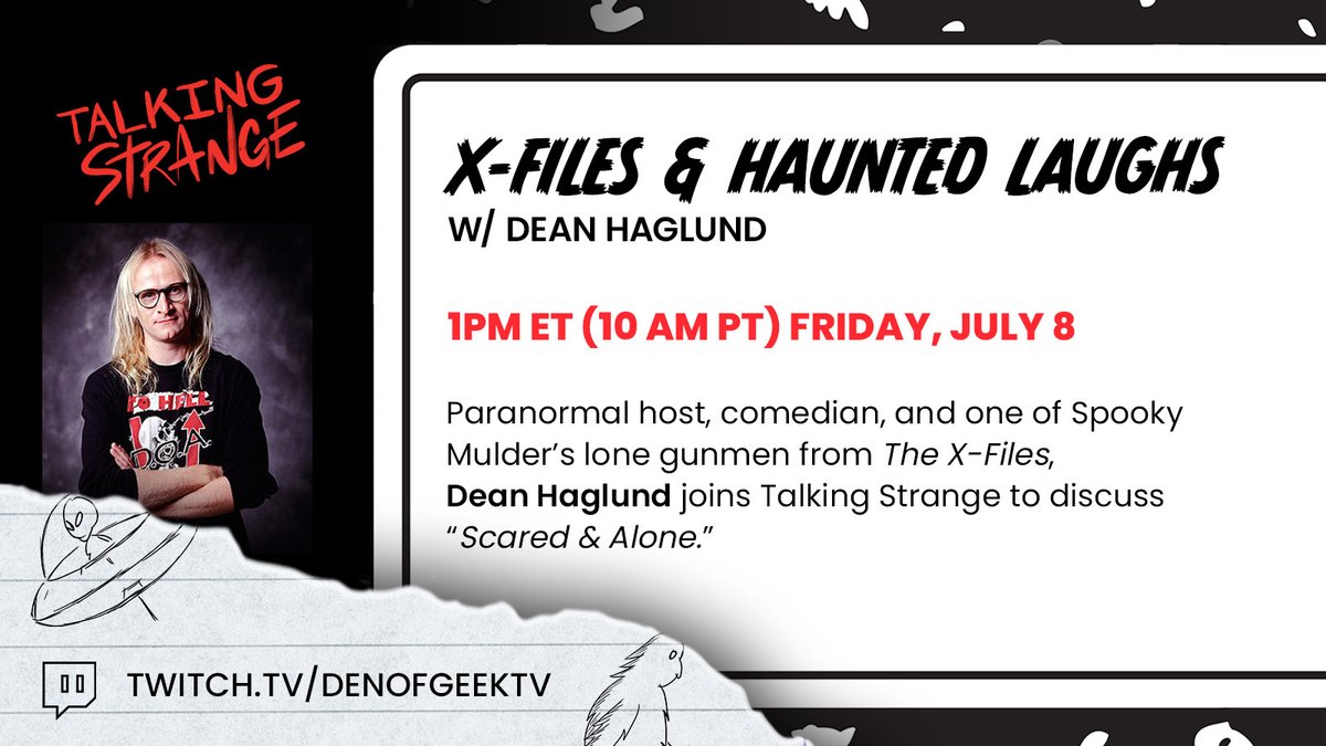 DenofGeekUS's tweet photo. Tomorrow on Twitch:
Dean Haglund from #TheXfiles is #ScaredAndAlone on his livestream paranormal show, and the actor/comedian talks about his long strange trip on the latest #TalkingStrange
1 PM ET
📺https://t.co/veaikZf6WO https://t.co/OsKVTxxsbx