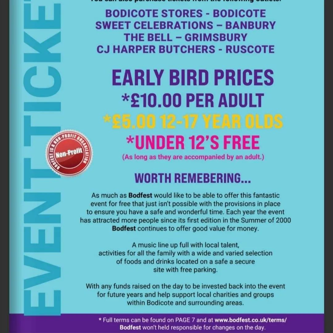 _Bodfest_'s tweet photo. Not long now....

Tickets still available online and at our outlets at the advanced early bird price.

Tickets will be available on the day at £15 each or 2 for £25

https://t.co/qbXYzo2Mrb https://t.co/YVP4W9iCMe