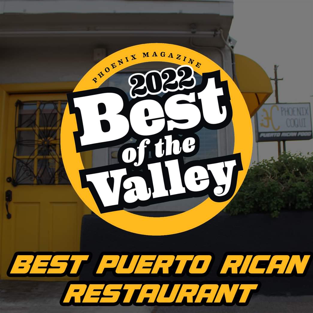 It's official! Phoenix Coqui has been named,
The Best Puerto Rican Restaurant by PHOENIX magazine!!! 
phoenixmag.com/2022/07/01/bes…