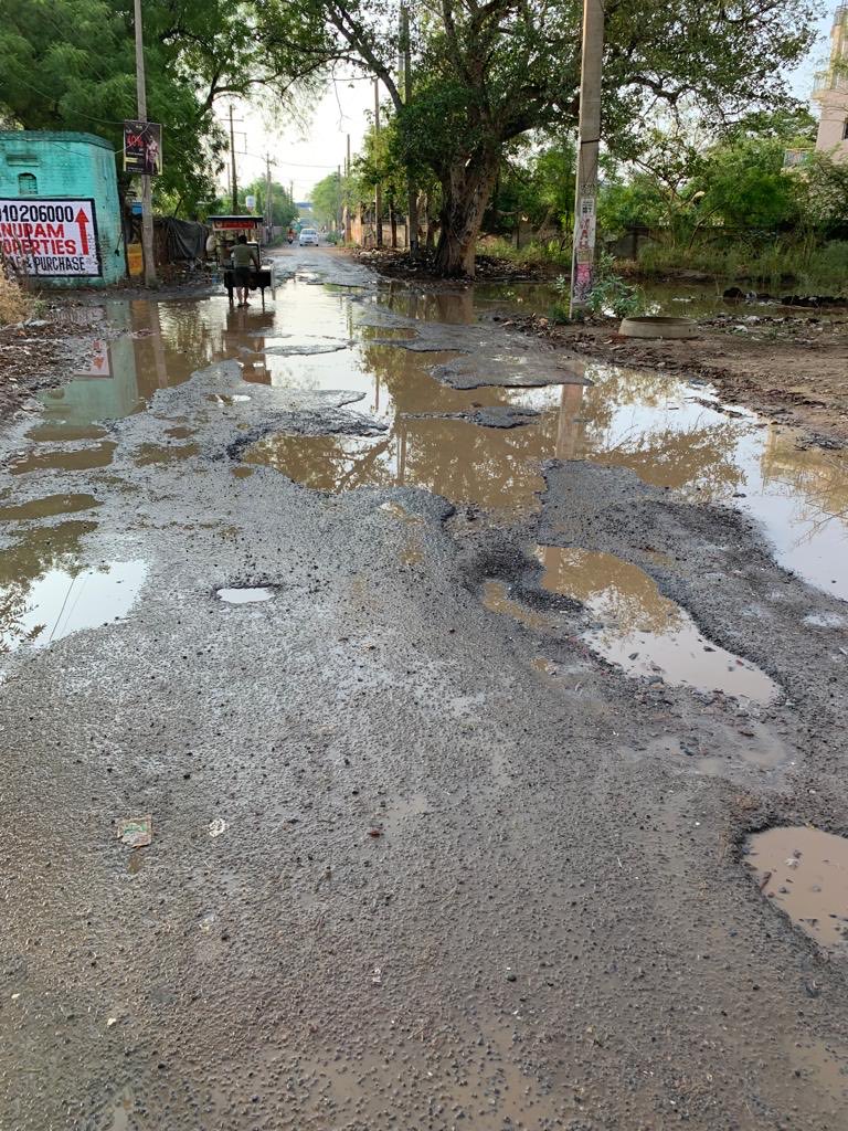 swasavana's tweet photo. @nitin_gadkari while you are aiming to construct 60kms road in a single day, your MLA @rajeshnagarfbd , MP @KPGBJP and @cmohry have been unable to get this small stretch of just 100 meters repaired in two years. @PMOIndia @NITIAayog Jai Hind! https://t.co/xynBFdPmHE