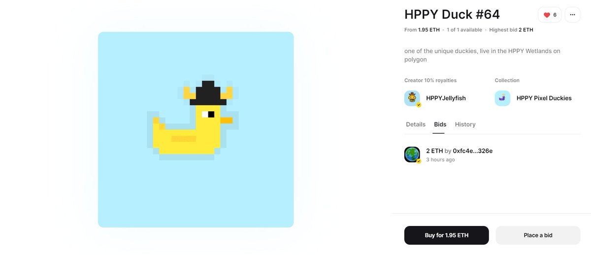 omg omg !!!!!!!!!!!!!
HPPY Duck #64 received 2 #ETH bids 🤯 @helmet_volt ✌️

rarible.com/token/polygon/…

#NFTs #NFTGiveaway #nftart #nftcollector #nftcollector #NFT #NFTProject