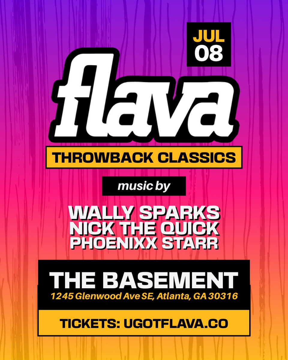 djwallysparks's tweet photo. @ugotflava The Best Throwback Party Ever goes down Friday 7/8 at @BASEMENT_EAV!

Throwback Hip-Hop and R&amp;B jams all night long provided by @djwallysparks @NickTheQuickATL @DjPhoenixxStarr 

🎟️ Tickets: https://t.co/ZvASF5v8bY https://t.co/SHyDX5WAyA