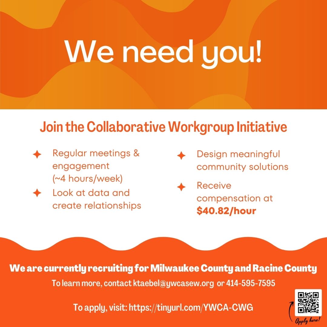 Join our workgroup (compensation at $40.82/hour) aiming to develop and implement projects reducing breast and lung cancer disparities in Wisconsin. Recruiting in Racine and Milwaukee Counties! Learn more at tinyurl.com/YWCA-CWG