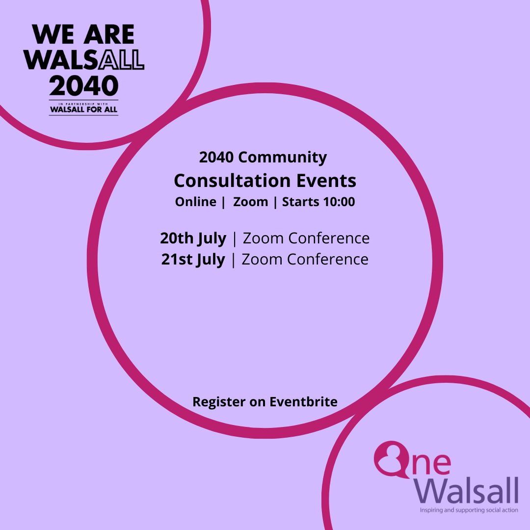 Want to have your say about the future of Walsall?

To find out more/register for the events: eventbrite.co.uk/o/one-walsall-…

#WeAreWalsall #Walsall2040 #Walsall