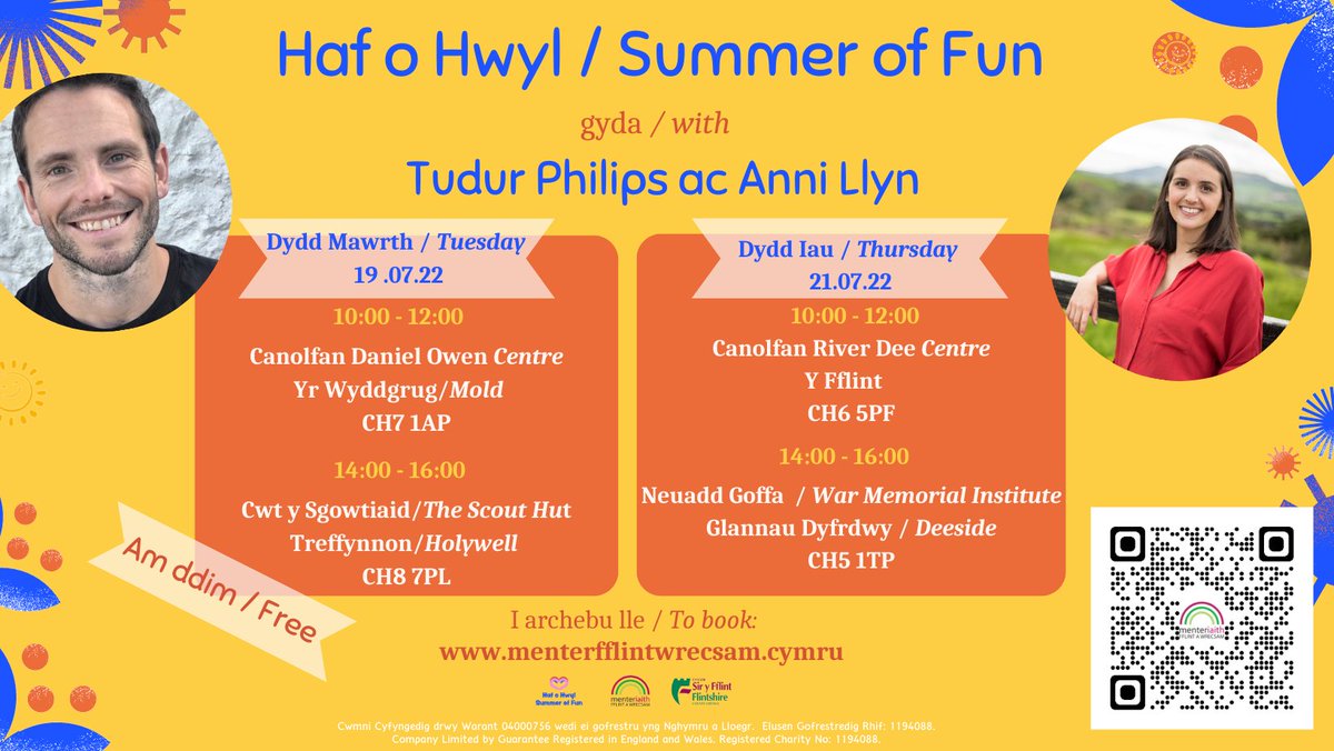 ☀️Haf o Hwyl/Summer of Fun☀️

Barod am hwyl a sbri? 🤩

Ymuna â Tudur Phillips ac Anni Llyn am fore neu bnawn o Gemau Gwirion a Straeon di-ri.

Ready to have fun? 🤩

Join us for a fun morning or afternoon, full of silly games and stories with Tudur Phillips and Anni Llyn.