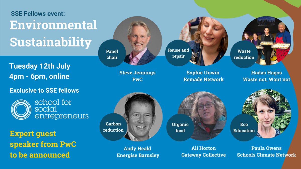 🌟 We’re really excited to hear from this panel including 5 SSE fellows who specialise in different areas of sustainability. 

SSE fellows, register for this event on 12th July > eventbrite.co.uk/e/sse-fellows-…

<a href="/WasteNotProject/">Waste Not Want Not Battersea</a> <a href="/SchoolsCN/">Schools Climate Network</a> <a href="/gateway_coll/">Gateway Collective</a> <a href="/NRGiseBarnsley/">Energise Barnsley</a> <a href="/remadenetwork/">Remade Network</a>