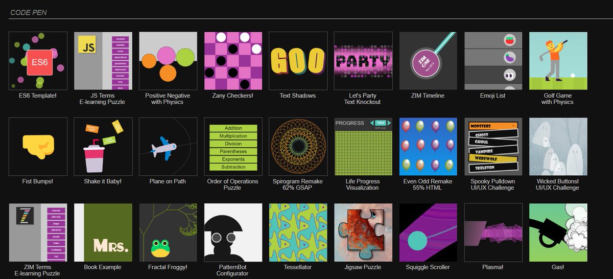 Dr_Abstract's tweet image. Added 23 examples to the CodePen section on the ZIM Examples page
zimjs.com/examples.html#…
#Canvas #JavaScript #InteractiveCoding
#ZIMjs #examples