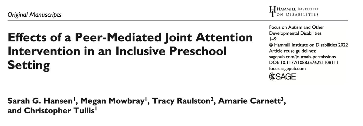 Sarah Hansen (@drshansen) on Twitter photo Excited to have this follow-up to Hansen et al. 2019 out online! Super applied peer mediated social skill intervention in inclusive pre-k!
<a href="/raulstonPhD/">Tracy J Raulston</a> Excited to have this follow-up to Hansen et al. 2019 out online! Super applied peer mediated social skill intervention in inclusive pre-k!
<a href="/raulstonPhD/">Tracy J Raulston</a>