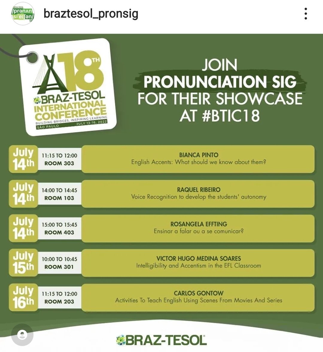 Rach_Ribeiro's tweet photo. Hi Teacher Colleagues!
Looking forward to #btic18 #BrazTESOL 🇧🇷 @braztesol
Hope you can attend my presentation 🙂 on July 14th
@cambridgebrazil 982 
#VoiceRecognition in #ELT 🗣📲 https://t.co/glU1ex9w1h