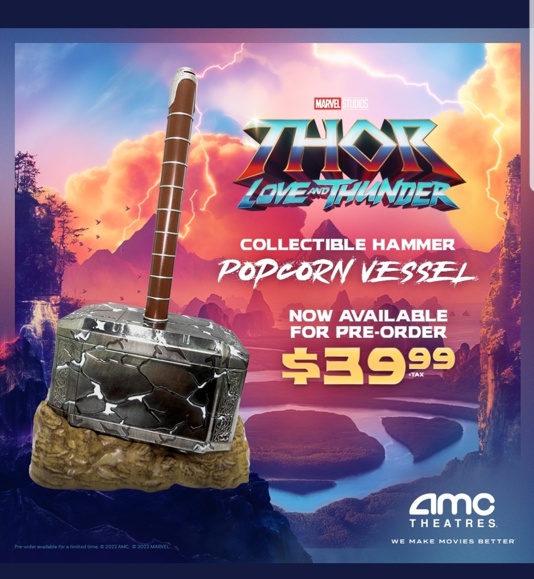 VEVEG0D's tweet photo. @AMCTheatres this is a little over priced...  $40 dollars for this hammer and no drink with it lol inflation much thanks Biden. It is very cool but come @AMCTheatres  you could give a drink with it. https://t.co/geyHMpPm5d