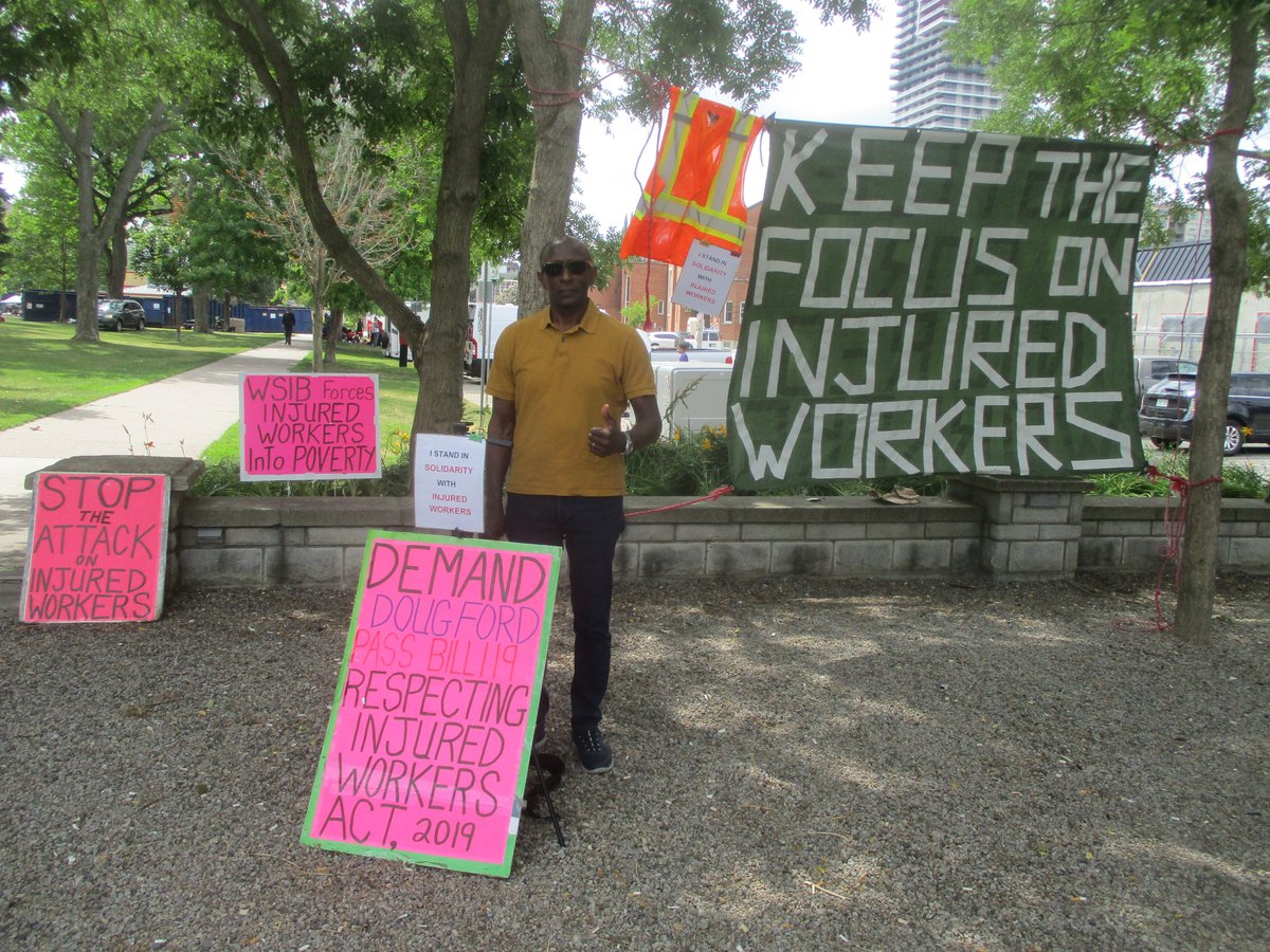 occupywsib's tweet photo. Did an #injuredworkers picket outside Victoria Park in #ldnont to #KeepTheFocusOnInjuredWorkers on the first day of #TDSunfest & spread awareness about the need for @fordnation @MonteMcNaughton to STOP #WSIB from deeming #workers into #poverty after a workplace injury or illness! https://t.co/qcIgv0O6Jo