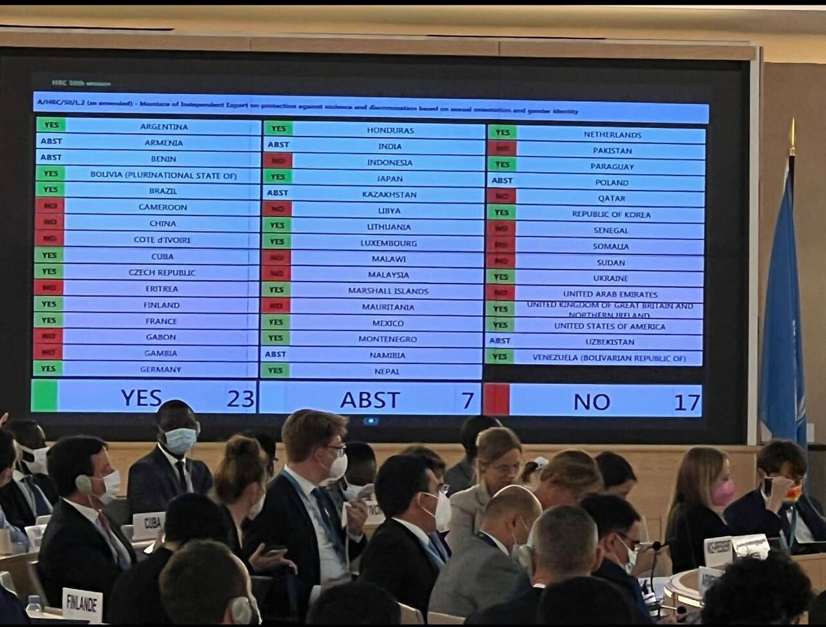 We are thrilled that, with 23 votes in favour, the Human Rights Council has renewed the mandate of the UN Independent Expert on sexual orientation and gender identity! The renewal of this mandate is a major victory for LGBTQI+ communities worldwide. 

#RenewIESOGI #HRC50 #SOGI