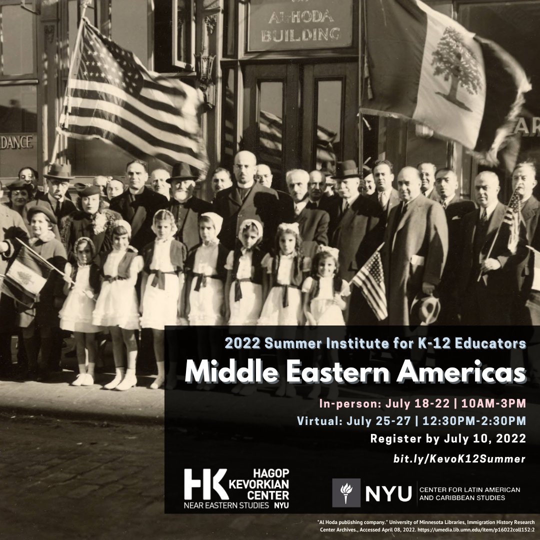 K-12 Teachers: Only 3 days left to register for our Summer Institute “Middle Eastern Americas” with <a href="/CLACS_NYU/">CLACS at NYU</a>!
Join us for lectures and workshops to rethink how we teach histories of the Middle East &amp; the Americas.
7/18-22 (in person) | 7/25-27 (online)
📝as.nyu.edu/neareaststudie…