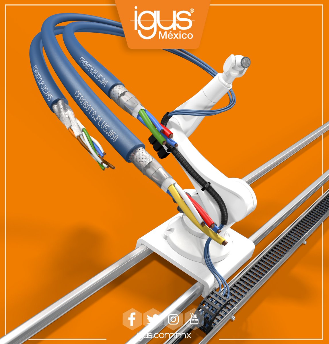 Cables para robots ideales para movimientos tridimensionales.
igus.com.mx/info/harnessed…
Cables trenzados para el uso en aplicaciones en tres dimensiones con una alto índice de torsión.
nvencional de cobre trenzado. 
igus.com.mx/info/industrie…
#igus #chainflex #cable #cablepararobot