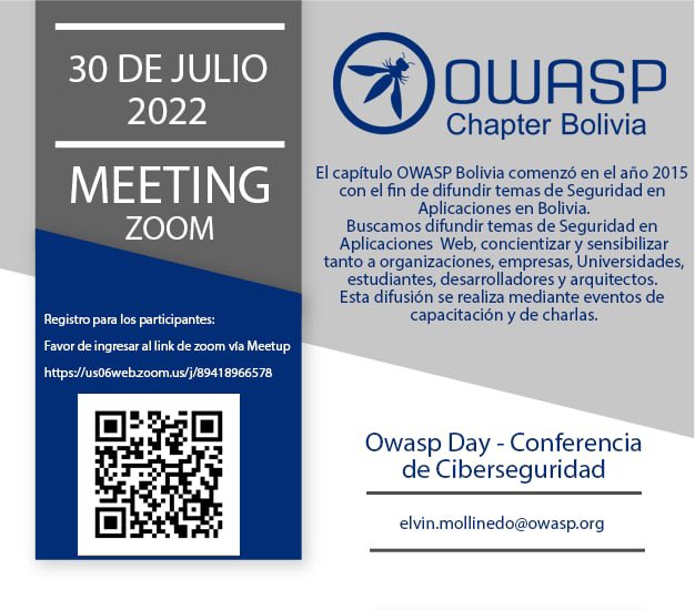 owaspbolivia's tweet photo. OWASP Chapter Bolivia invita al primer OWASP Day del 2022 https://t.co/dgrYIvLfAY