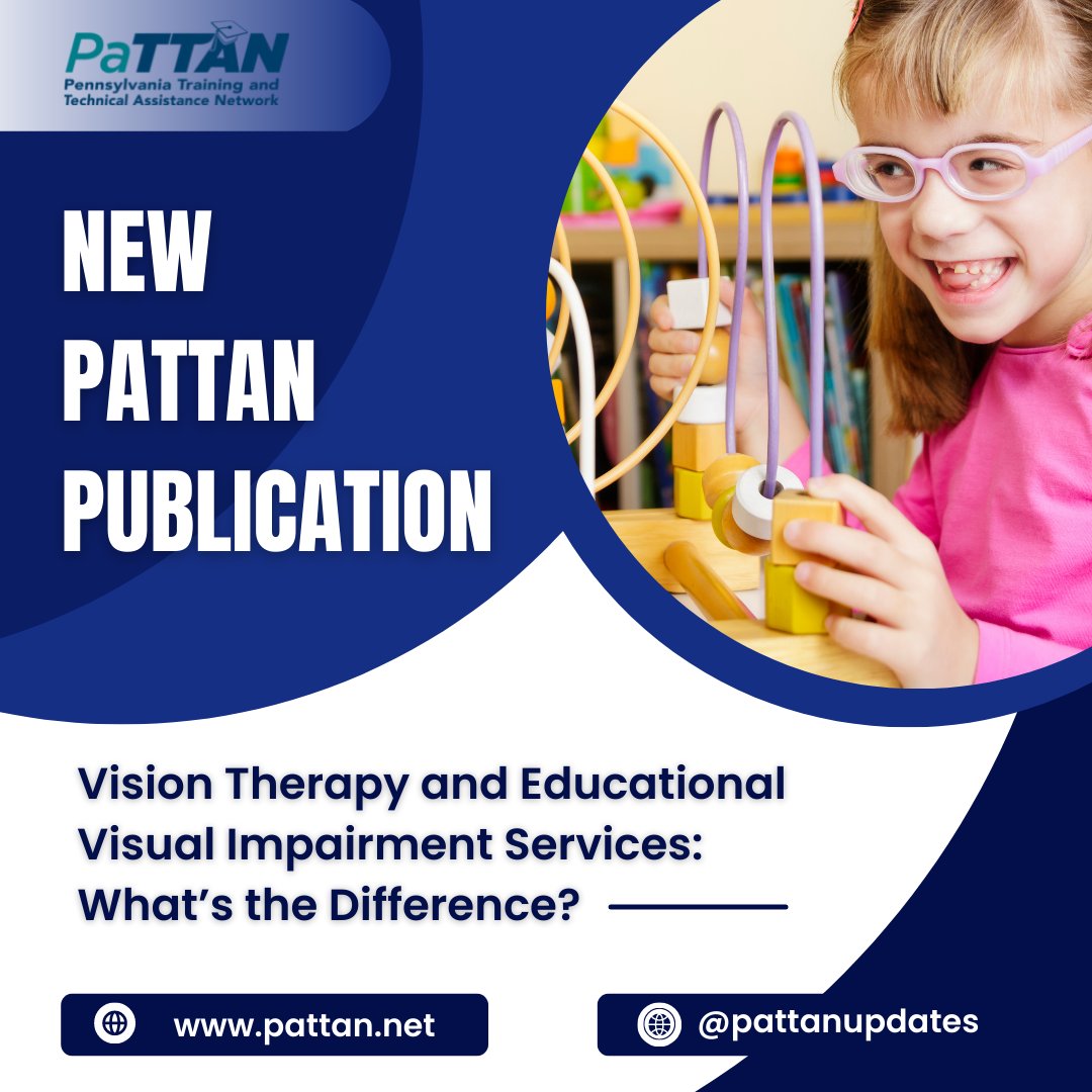 pattanupdates's tweet photo. Vision is an essential aspect of development and learning. PaTTAN’s new publication provides an overview on vision therapy and visual impairment and describes how vision therapy is different from educational visual impairment services! Read now at https://t.co/fXN0oezfHZ https://t.co/yWvY1nF1Br