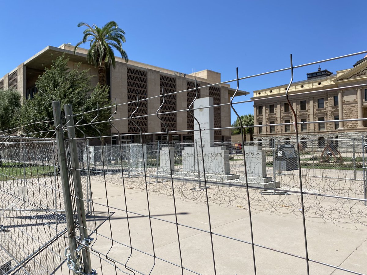 The state must’ve decided to spend its border wall fund on putting up a triple layer fence around the capitol (complete with razor wire). The visuals of freedom.
