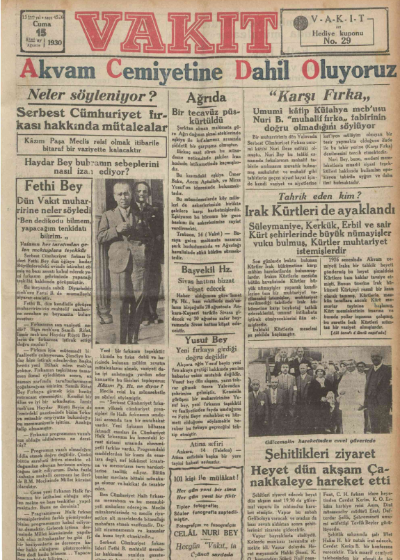 KarwanFaidhiDri's tweet photo. Turkish newspaper: #Kirkuk is a Kurdish city!

Yesterday, I found this edition of Vakit newspaper, issued on August 15, 1930, on its website.

When reporting about the struggle of Kurds against the Iraqi government, the newspaper clearly says that Kirkuk is a Kurdish city. https://t.co/2FvNvFry6p