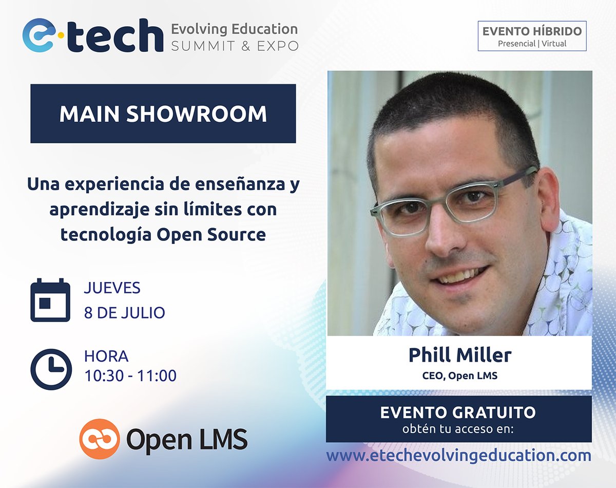Phill Miller, nuestro Director Ejecutivo en apoyo con E-Tech Evolving Education encabeza la conversación sobre cómo las actuales dinámicas laborales y #académicas se potenciarse mediante #tecnologías de código abierto como Open LMS. 💻🧡


#eLearning #EdXpertTalk #OpenSource