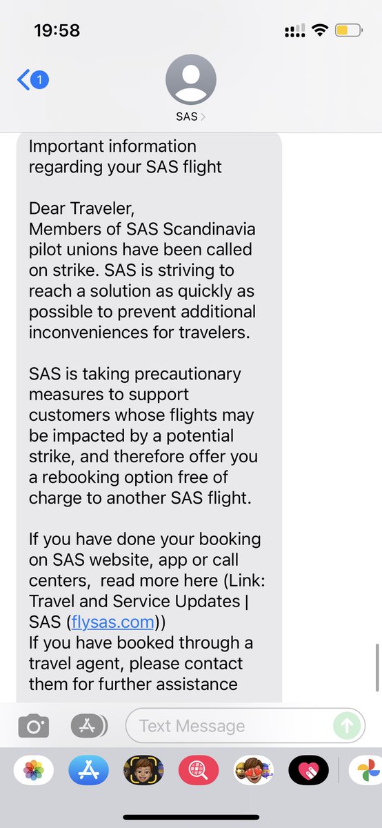 amicialee's tweet photo. .@SAS you sent me this text but we are unable to rebook online, after spending 3 hours on the phone on hold I was told we can’t do anything until you cancel our flight (which only gives 24 hours notice). In the meantime seats on other airlines are filling up fast. https://t.co/CUms42L2q4