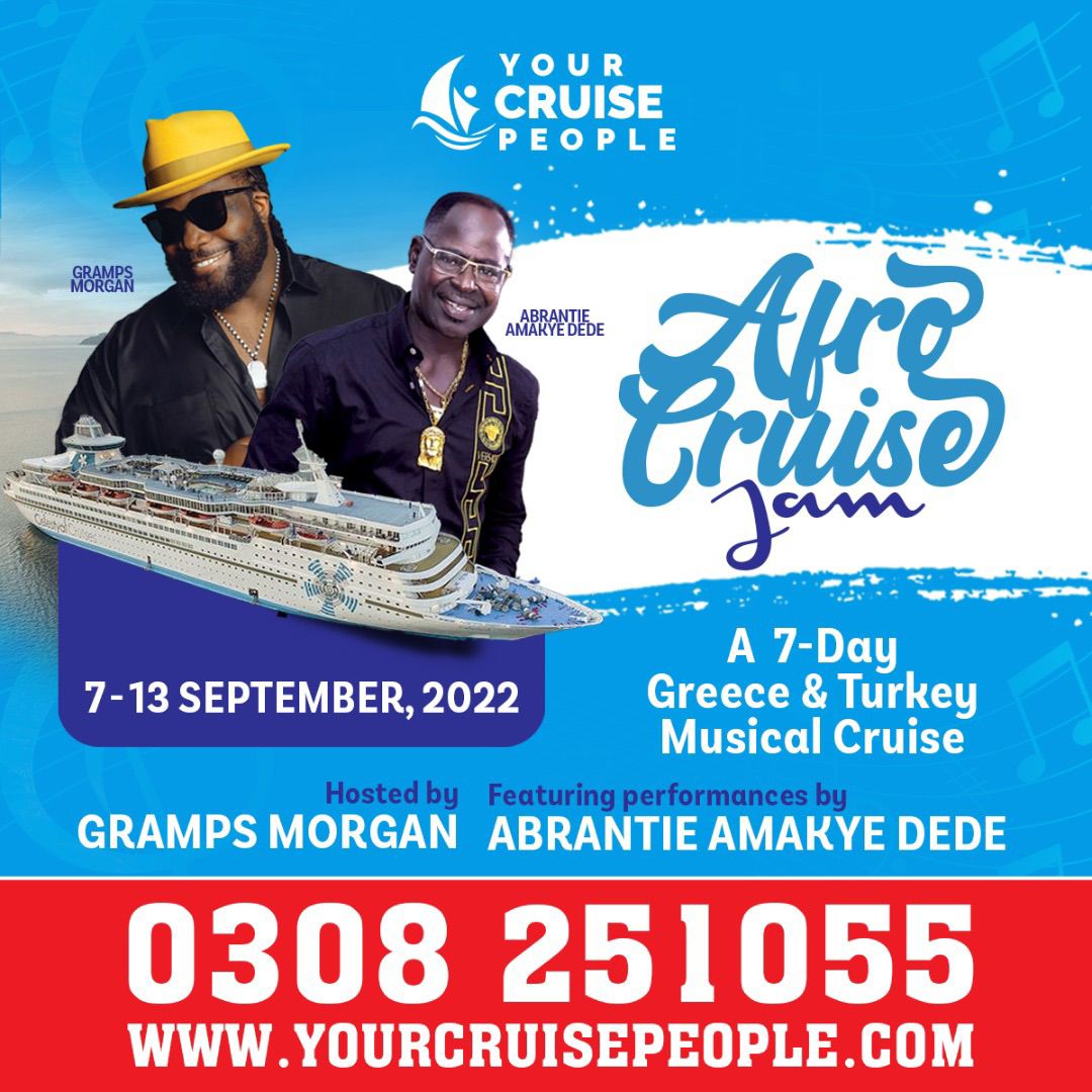 Frictionghana's tweet photo. Afro Cruise Jam, from the 7th till 13th of September, with Gramps Morgan as the host, and "Abrantie" Amakye Dede performing live! https://t.co/rUBIlboqcA #AfroCruiseJam https://t.co/fa8dLkDfqU