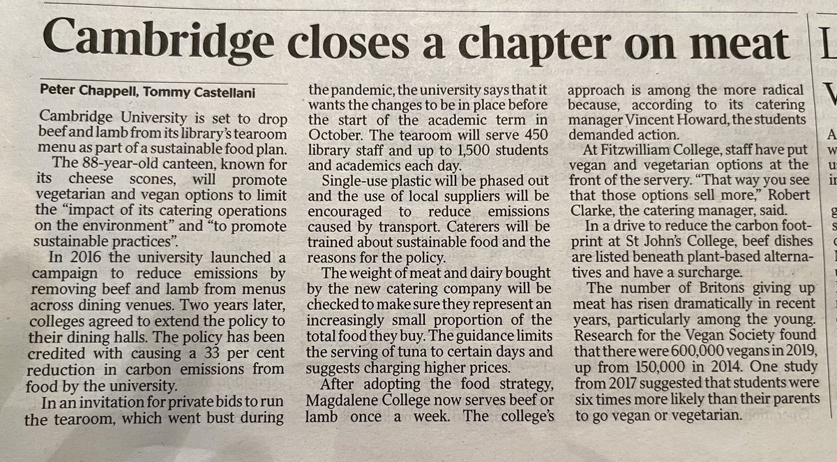 JayneReesBuxton's tweet photo. Honestly ⁦@Cambridge_Uni⁩ 🤦‍♀️. Don’t you realise that cutting meat from menus is like rearranging deckchairs where UK emissions are concerned? And that there’s a nutritional cost? How about committing to sourcing regeneratively farmed meat instead? https://t.co/upDo3UFMlh