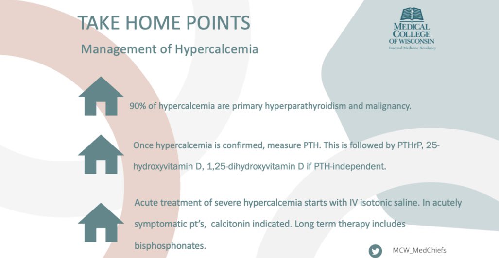Mcw_Medchiefs's tweet photo. VA Noon Report today discussing ⬆️Ca with Dr. Laura Slykhouse
🥇 Re-check calcium
🥈 Check PTH
If 🔺 ➡️ PTH-dependent, likely primary hyperparathyroidism
If 🔻 ➡️ PTH-independent, then:
✅ PTHrp
✅ 1,25-vitamin D
✅ 25-vitamin D
🤔 ✅ SPEP/UPEP https://t.co/GBkaozBDVL
