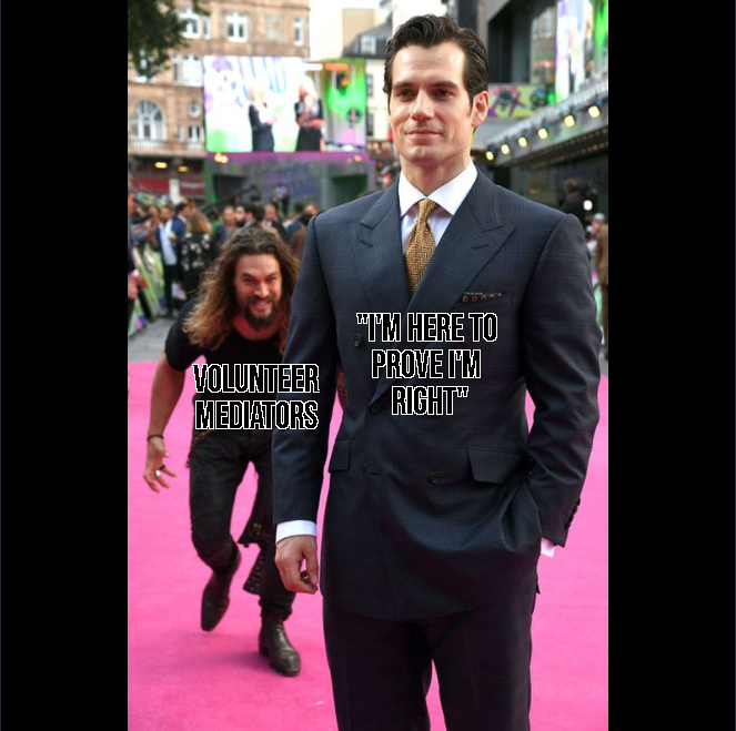 Our volunteer mediators are *really* committed to tackling ideas of right vs. wrong. Through the transformative process, parties will do some serious reflection. Luckily, that work is internal and doesn’t include physical harm. #mediation