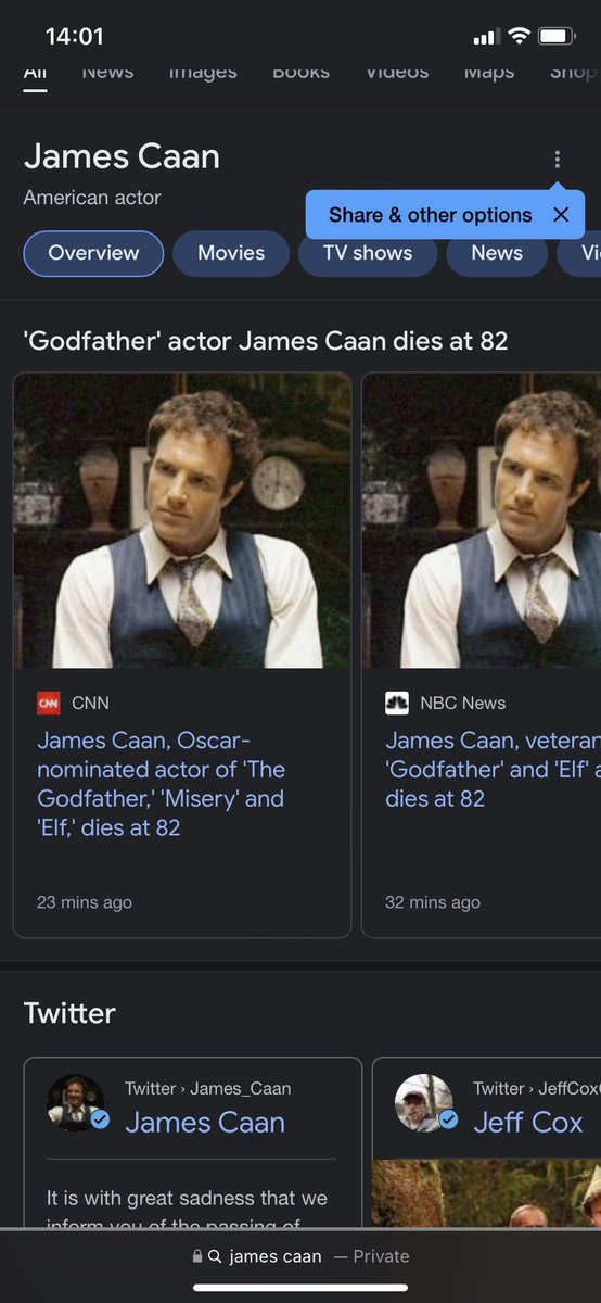 jennaspauldin12's tweet photo. Really absolutely no words to describe this, he was an amazing actor..😭😭😔😔 Rip James Caan https://t.co/OtMEHun1w6