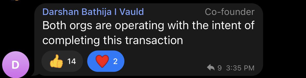 Dhruvforreal's tweet photo. 1/4 In this thread . These are all messages by #valud @VauldOfficial ceo @darshanbathija  in their telegram group. Seems like they are working on a plan . And both orgs are operating with the intent of completing this transaction of  acquisition . @nexo #Vauld https://t.co/nNFj2udfVm