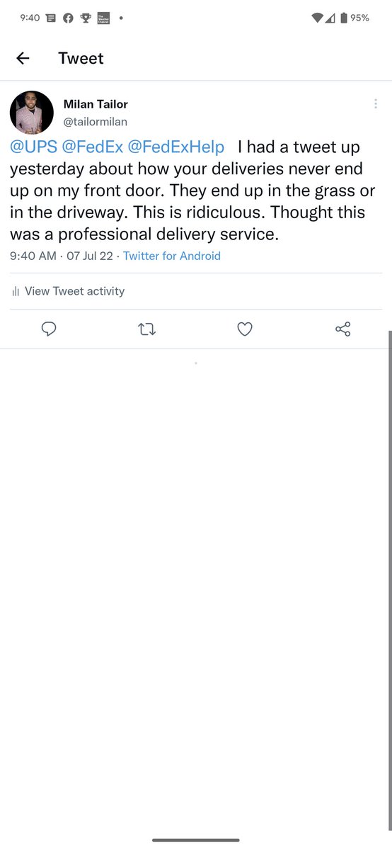 tailormilan's tweet image. Why do my tweets getting deleted? @TwitterCreators 

@UPS  @FedExHelp @FedEx 

Stop leaving my packages all over my property.
