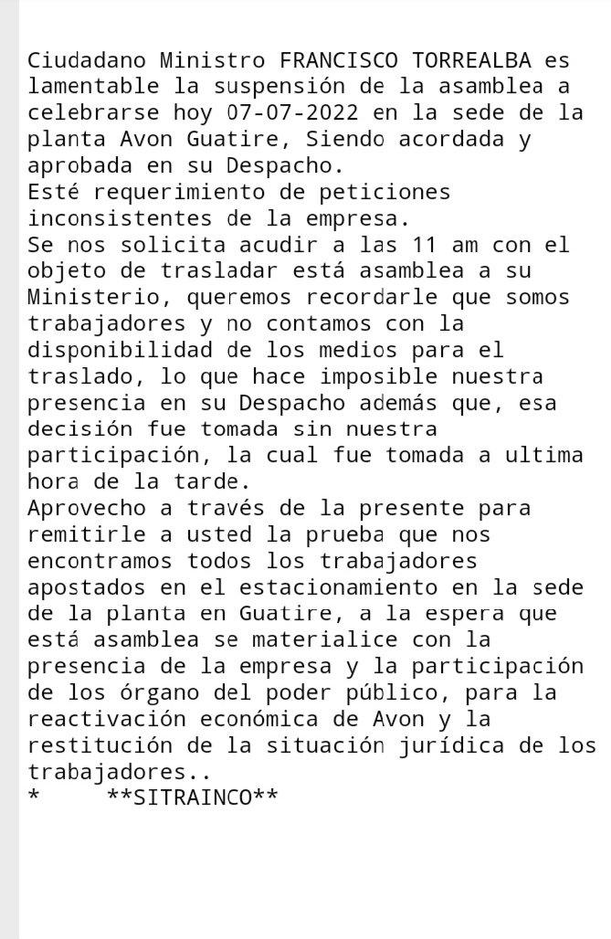 RicardoDelMar4's tweet photo. #TrabajadoresDeAvonUnidosJamasSeranVencidos @2020Sitrainco @torrealbaf @mangozurda @LaHojillaenTV @MinTrabajoVE @TarekWiliamSaab @miguelmoram24 @IvonneRengifo3 @VTVcanal8 @dcabellor @HectoRodriguez @NicolasMaduro @TSJ_Venezuela https://t.co/Ua9UZVMT5B