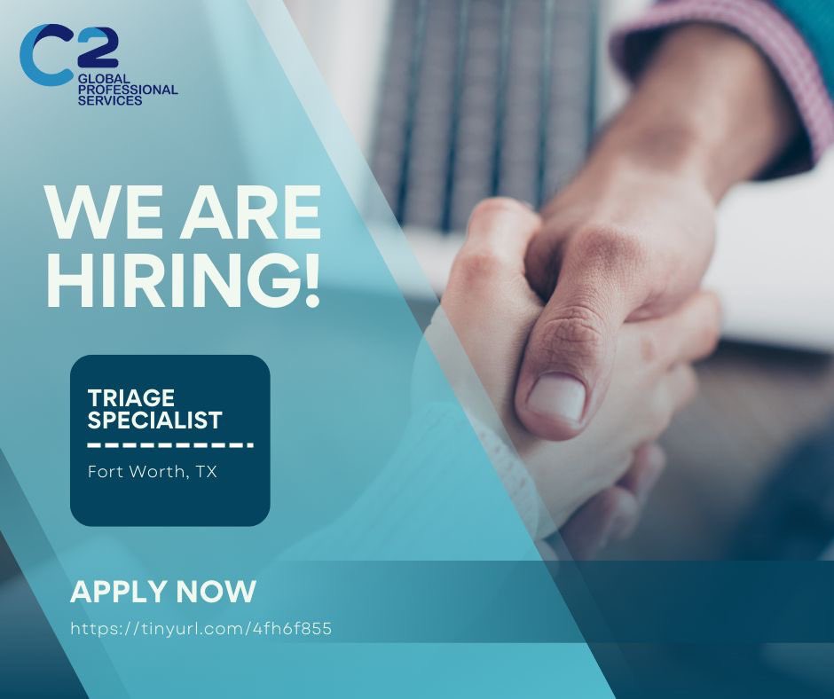 📍 Forth Worth Job Alert👇🏼
The Triage Specialist (TS) is committed to creating a positive first impression by ensuring each customer that enters the #WorkforceCenter or engages #virtually is effectively #triaged and #treated as a #priority.

For more info: c2gps.net/?page_id=371
