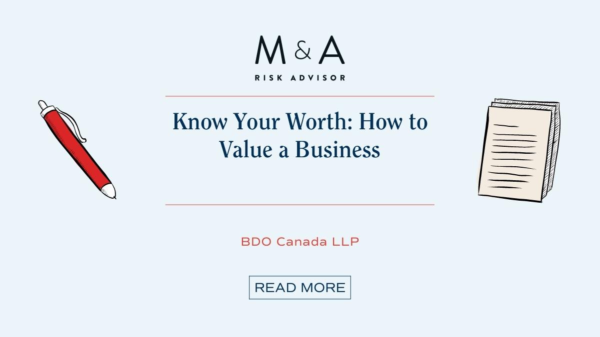 MARiskAdvisor's tweet photo. Finding the answer to how much your business is worth can seem overwhelming and complex for many business owners, but addressing the issue is vital.

@BDO_Canada outlines the importance of formal valuations.

https://t.co/up1SP8uwK7

#MergersAndAcquisitions https://t.co/bk0p1XtyPe