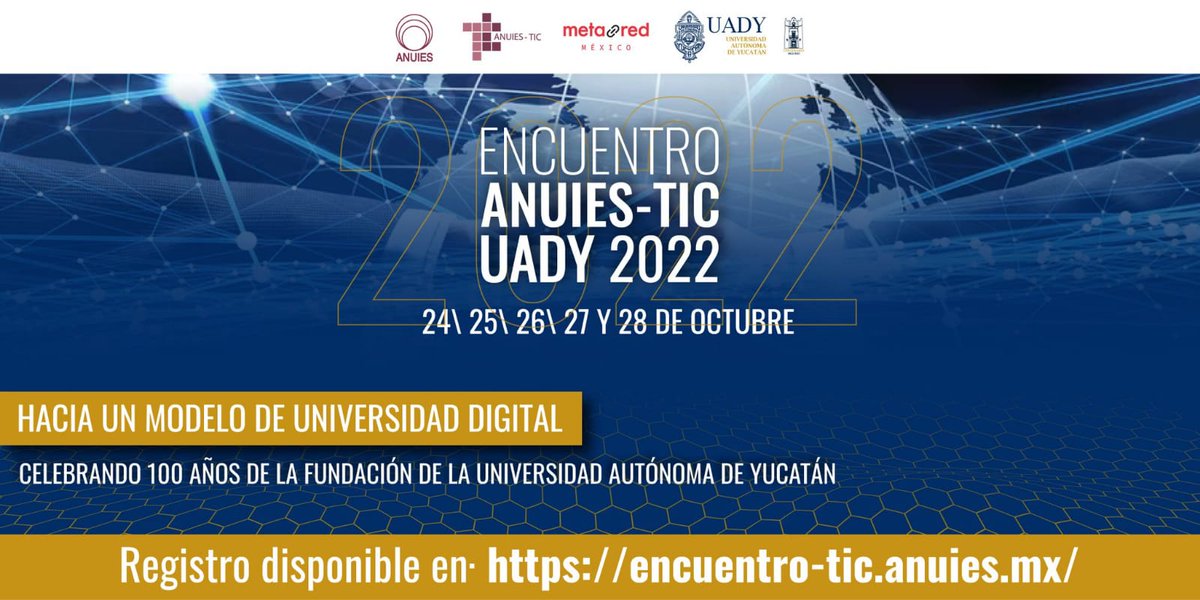 vasantaedu's tweet photo. @uqroo_mx
¿Ya realizaste tu registro al Encuentro ANUIES-TIC @UADYoficial  2022? No te pierdas este gran evento que se llevará a cabo del 24 al 28 de octubre en Mérida, Yucatán México. 
Realiza tu registro en: 
https://t.co/9NCr452AxO

#EncuentroANUIESTIC2022 https://t.co/tsII4v7hzz