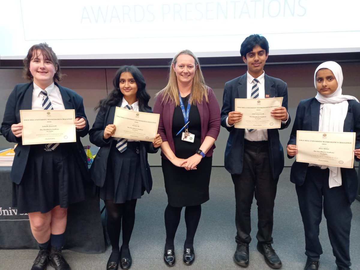 hyndburnacademy's tweet photo. A massive congratulations to our students who came 3rd today in the University Maths Challenge at Edge Hill.  There were 161 teams that entered, with 12 teams attending the final today. A fantastic achievement. HYA are so proud! @UnitedLearning #educationwithcharacter @edgehill https://t.co/6sEGByK2Vf