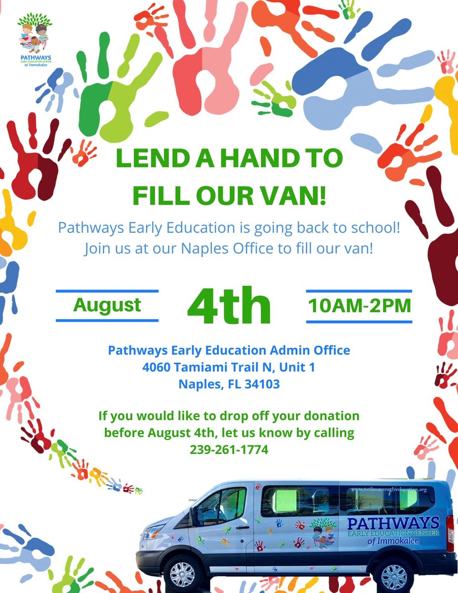 PathwaysEarlyEd's tweet photo. Pathways is gearing up for a new school year. 
Lend a Hand, to Fill our Van with new school supplies for our future leaders. See our supply list below.
#backtoschool #earlyeducationmatters https://t.co/e6BSTCMuE3