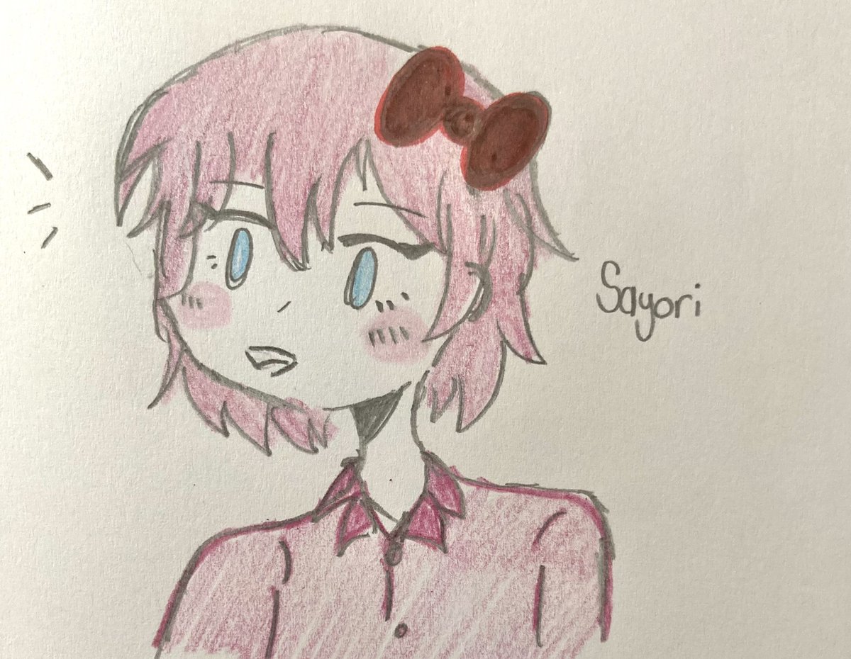 angrykcal's tweet photo. it’s been a while since I drew anything so have a shitty sayori drawing https://t.co/qIpB49IZEo