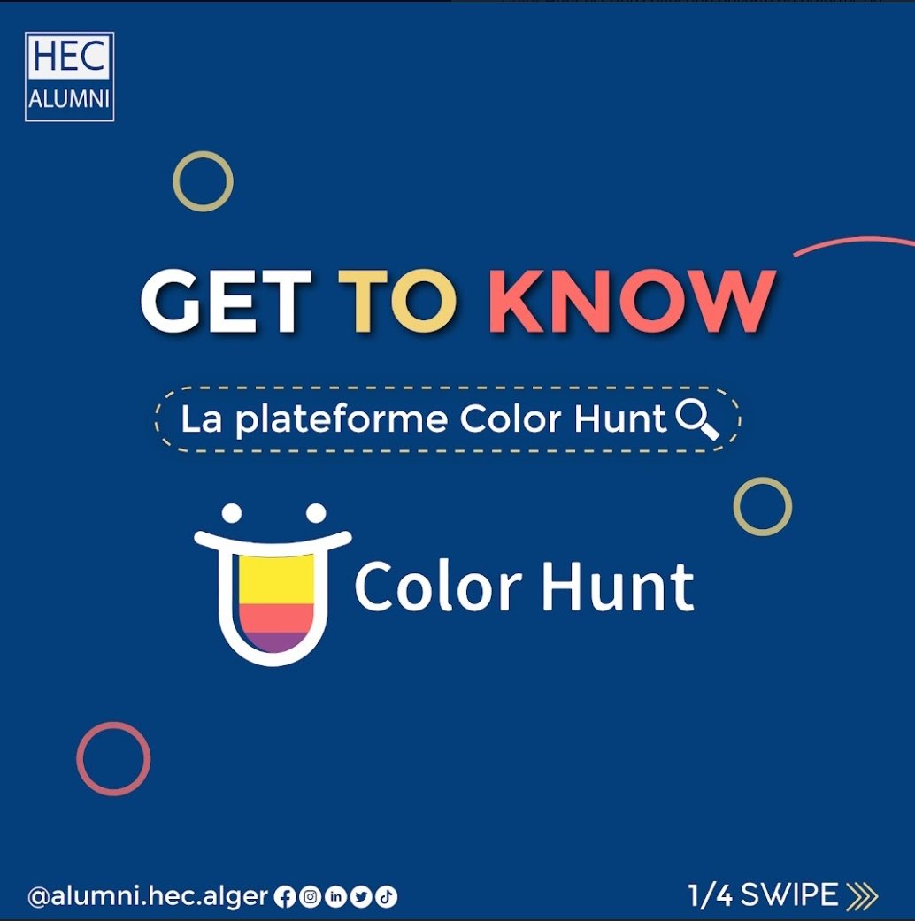Alumni_hec's tweet photo. C’est la chasse aux couleurs avec GET TO KNOW !🕵️‍♂️ 
Vous désirez une meilleure inspiration de couleurs?
Color Hunt vous fournira le schéma parfait grâce à ses palettes.🎨
Just keep hunting et laissez-vous inspirer!
Découvrez-en davantage:👇
#ALUMNIHECAlger 
#ColorHunt https://t.co/DvaPgUS9R1