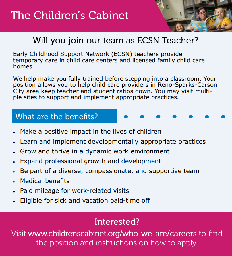 ChldrnsCabnt's tweet photo. We are hiring! Join our team as an Early Childhood Support Teacher! Read more about the position on our website and check out our benefits! https://t.co/dt3MJd8WPC https://t.co/Opv0MR1a1F