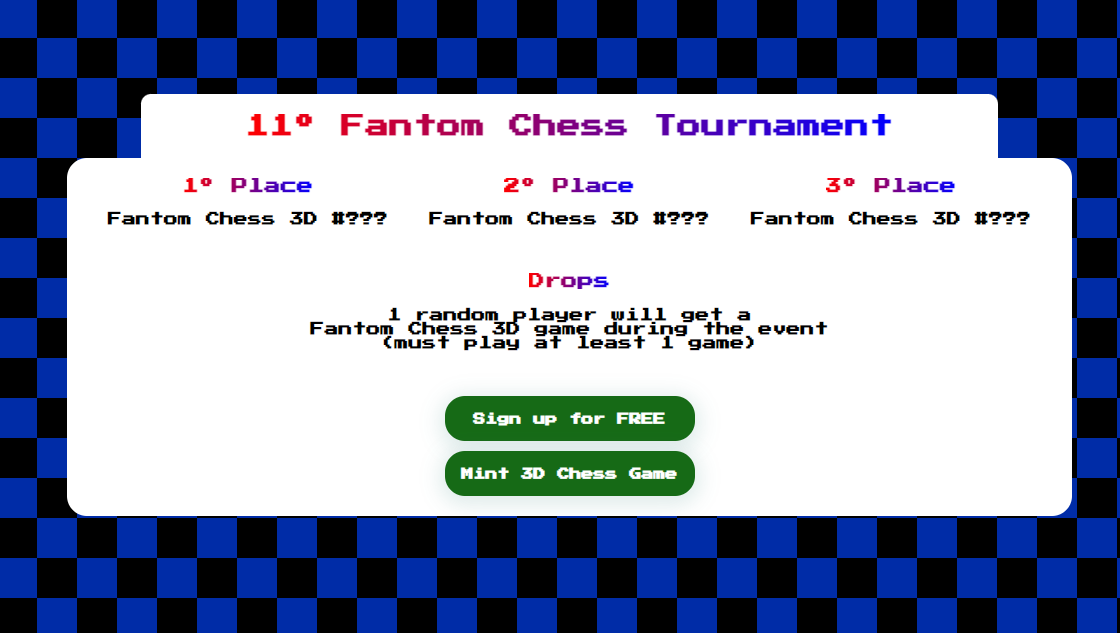 badballoons_'s tweet photo. 🏆11º Fantom Chess Tournament🏆

🏆Prizes: 4 $FTM NFTs
📅Date: July 17, 2022, 04:30 PM UTC
➡️Sign-up for FREE at https://t.co/WZEvzaDwPk https://t.co/KW4ytEAJ6w