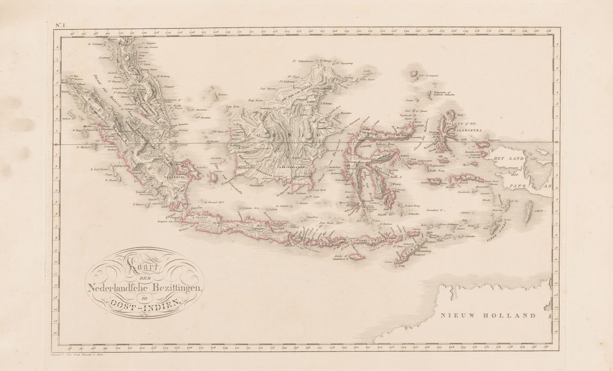 Lijsterstraatje's tweet photo. Till 1850 #Dutch colonial authority was limited - the emphasis was on maintaining trade. This reflects itself in the atlas that J. van den Bosch (1780-1844) published in 1818. Only the coastal areas are based on a reliable cartographic base
Donated to @knag by J. Schill in 1899 https://t.co/MIAYMLCjfe